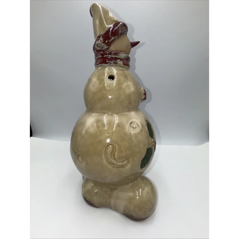 Ceramic‎ Pottery Snowman beige & Red  Glazed 12